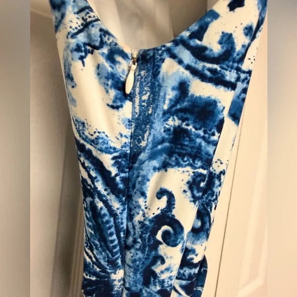 Lauren Ralph Lauren Blue White Toile Print Dress Sz 8 Garden Party Wedding - Picture 5 of 6